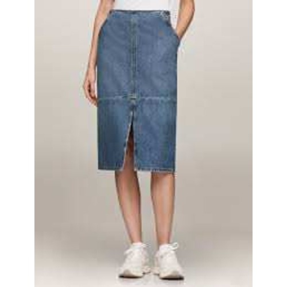 Tommy Hilfiger Jeans VTG Cotton Knee Length Denim Carpenter Style Skirt SZ 8
